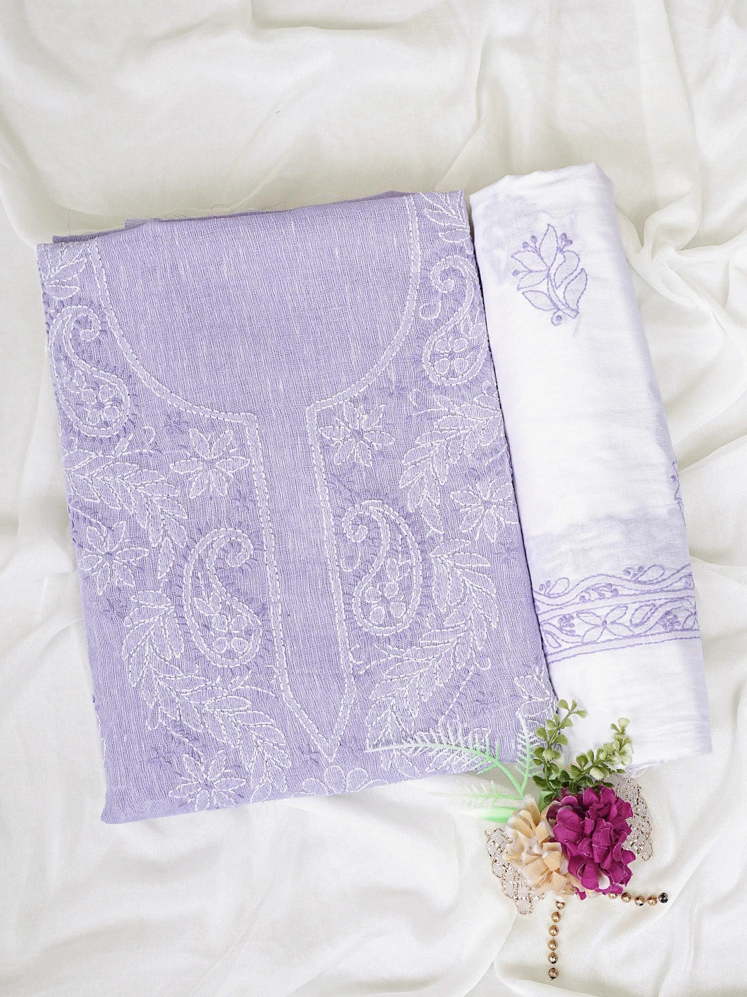 Ada Hand Embroidered Lavender Linen Lucknowi Chikankari Unstitched Suit Piece 01A885305