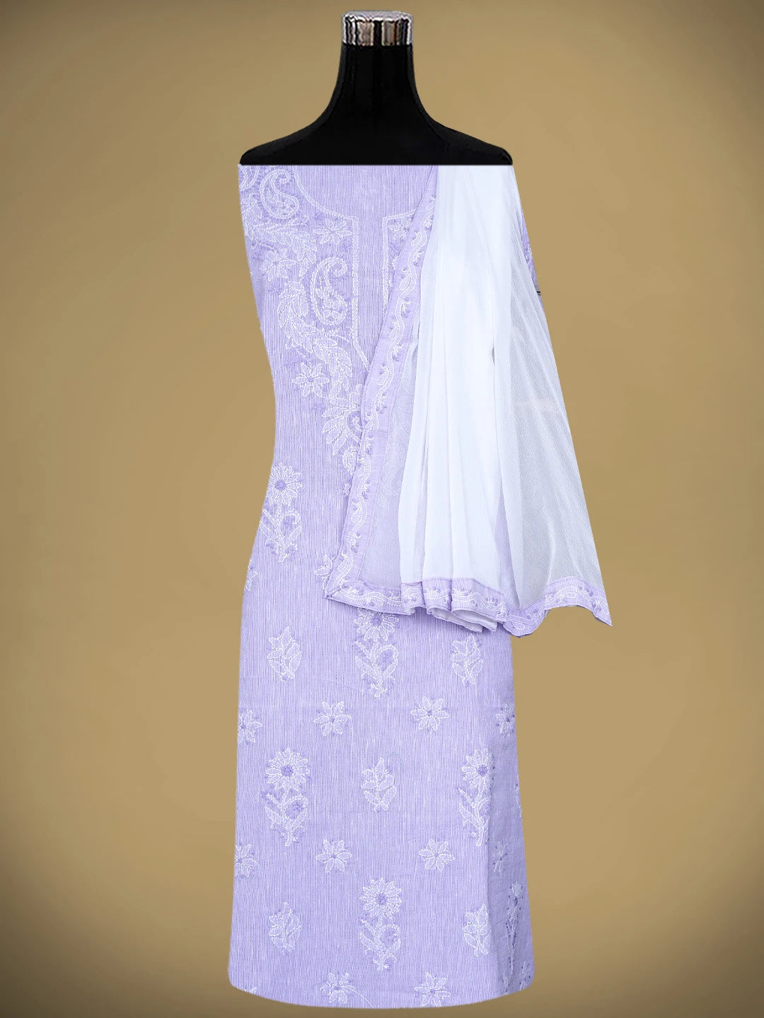 Ada Hand Embroidered Lavender Linen Lucknowi Chikankari Unstitched Suit Piece 01A885305
