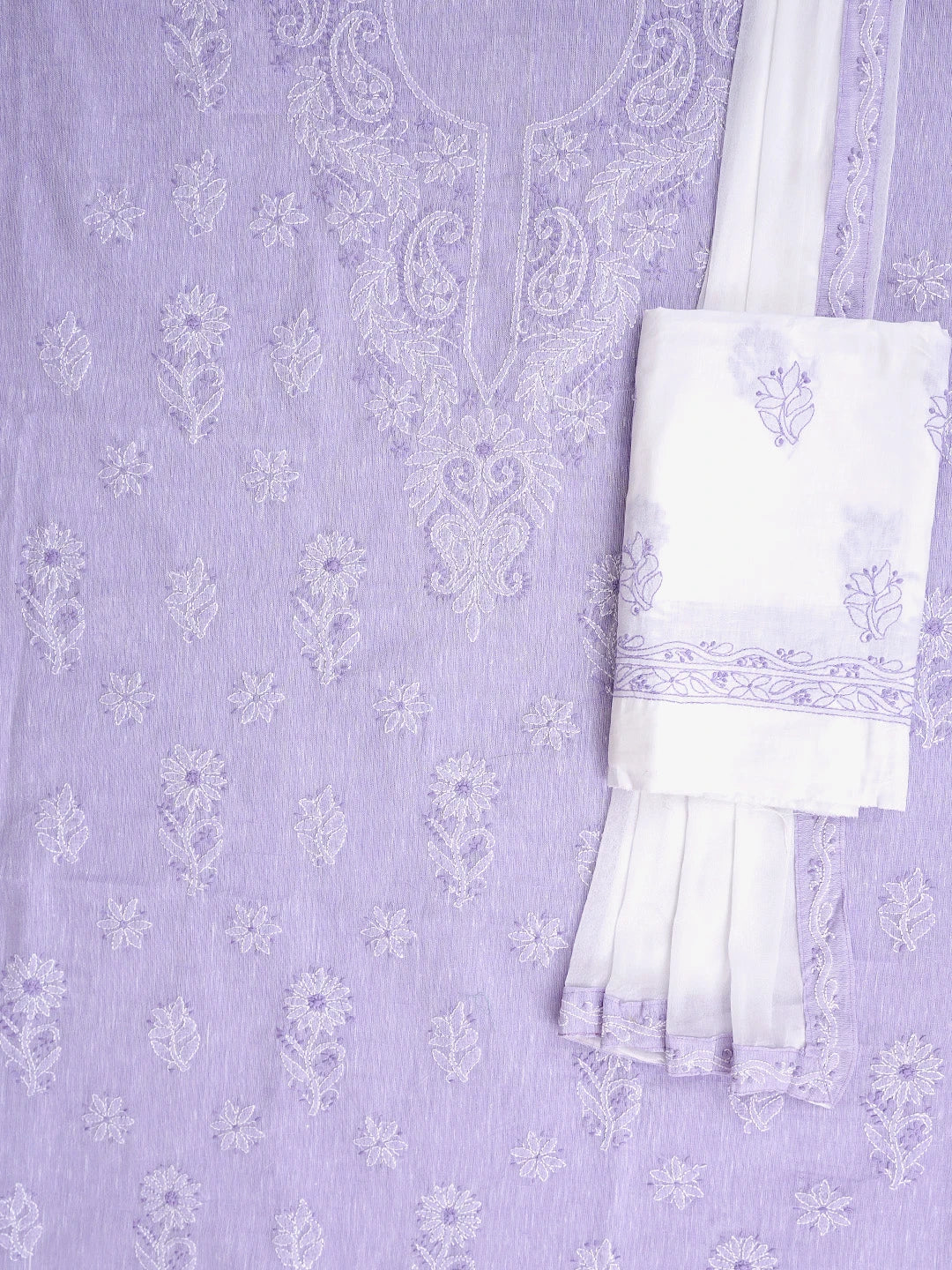 Ada Hand Embroidered Lavender Linen Lucknowi Chikankari Unstitched Suit Piece 01A885305