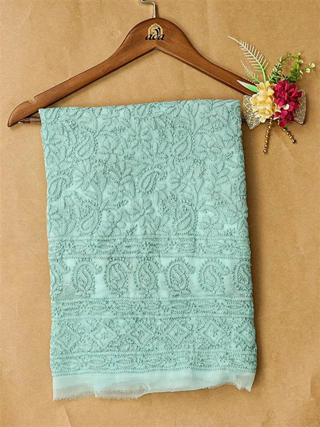 Ada Hand Embroidered Aquamarine Turquoise Georgette Lucknowi Chikankari Unstitched Kurta Piece 01A779350