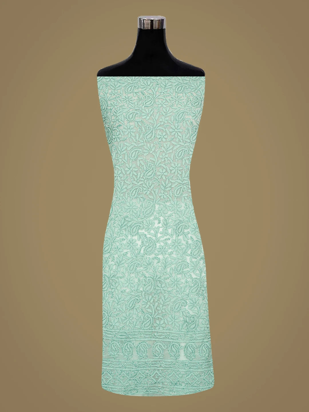 Ada Hand Embroidered Aquamarine Turquoise Georgette Lucknowi Chikankari Unstitched Kurta Piece 01A779350