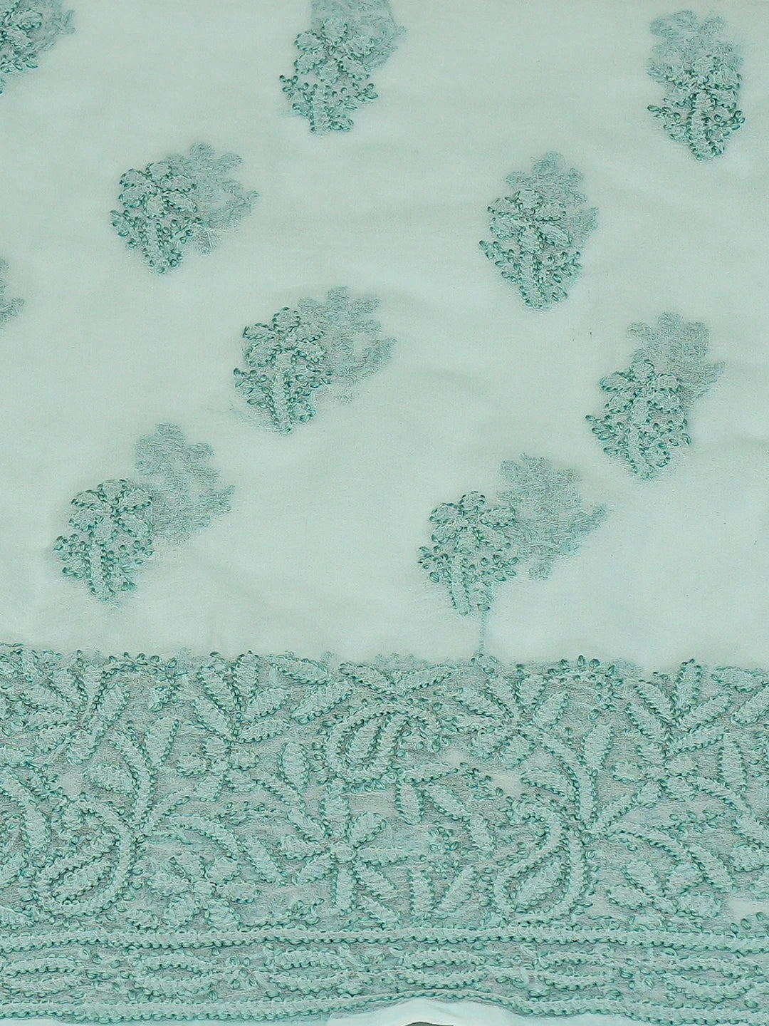 Ada Hand Embroidered Aquamarine Turquoise Georgette Lucknowi Chikankari Unstitched Kurta Piece 01A779350