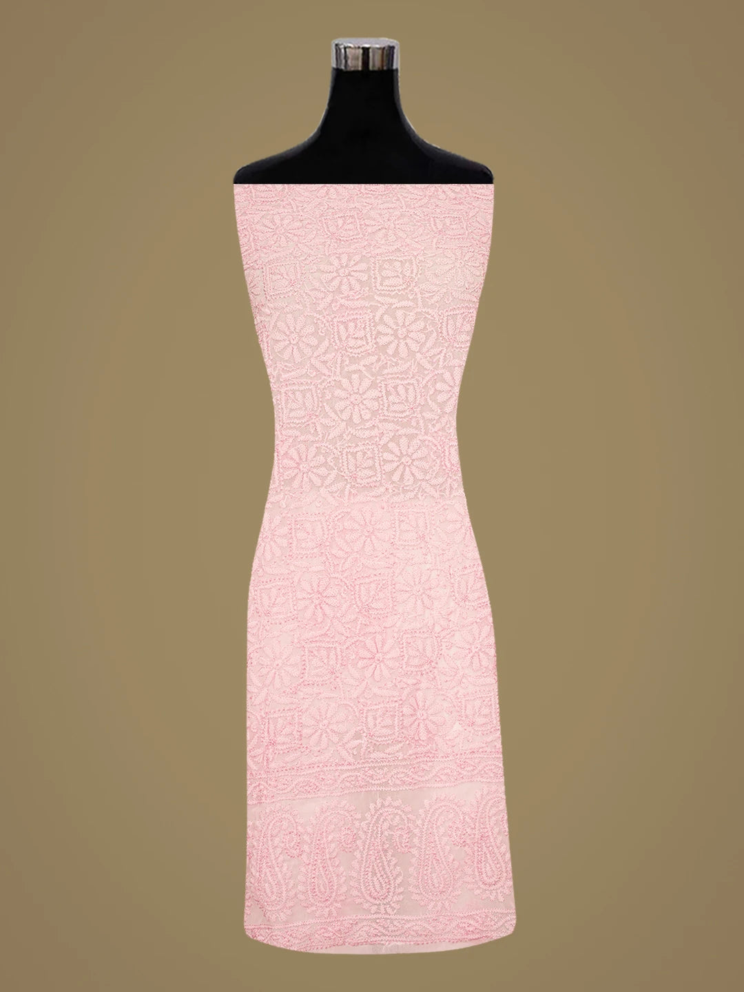 Ada Hand Embroidered Pink Georgette Lucknowi Chikankari Unstitched Kurta Piece 01A779346