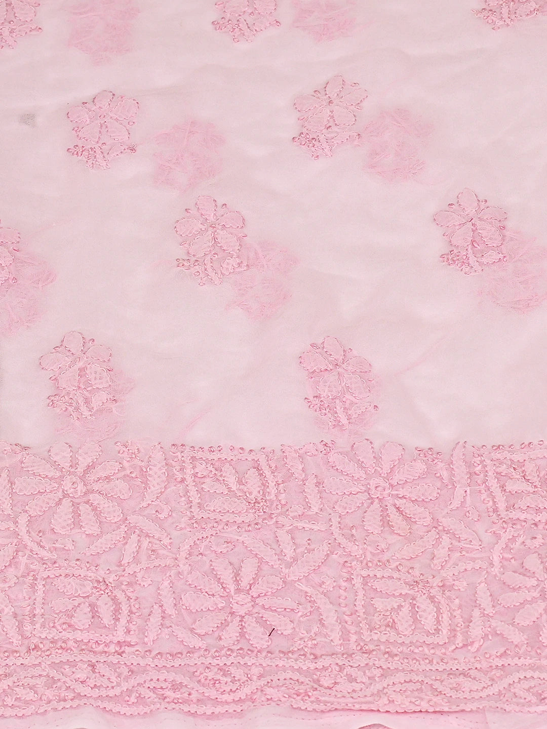 Ada Hand Embroidered Pink Georgette Lucknowi Chikankari Unstitched Kurta Piece 01A779346