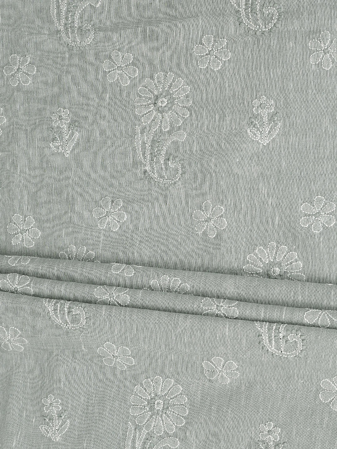 Ada Hand Embroidered Ash Grey Linen Lucknowi Chikankari Unstitched Suit Piece 01A885359