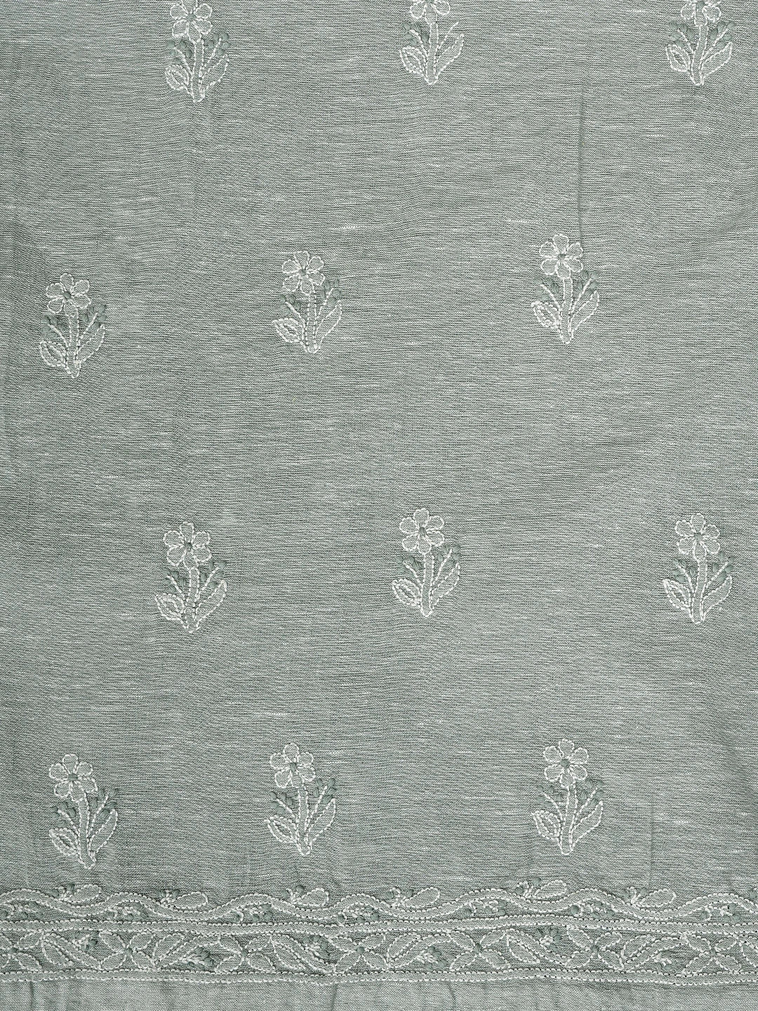 Ada Hand Embroidered Ash Grey Linen Lucknowi Chikankari Unstitched Suit Piece 01A885359