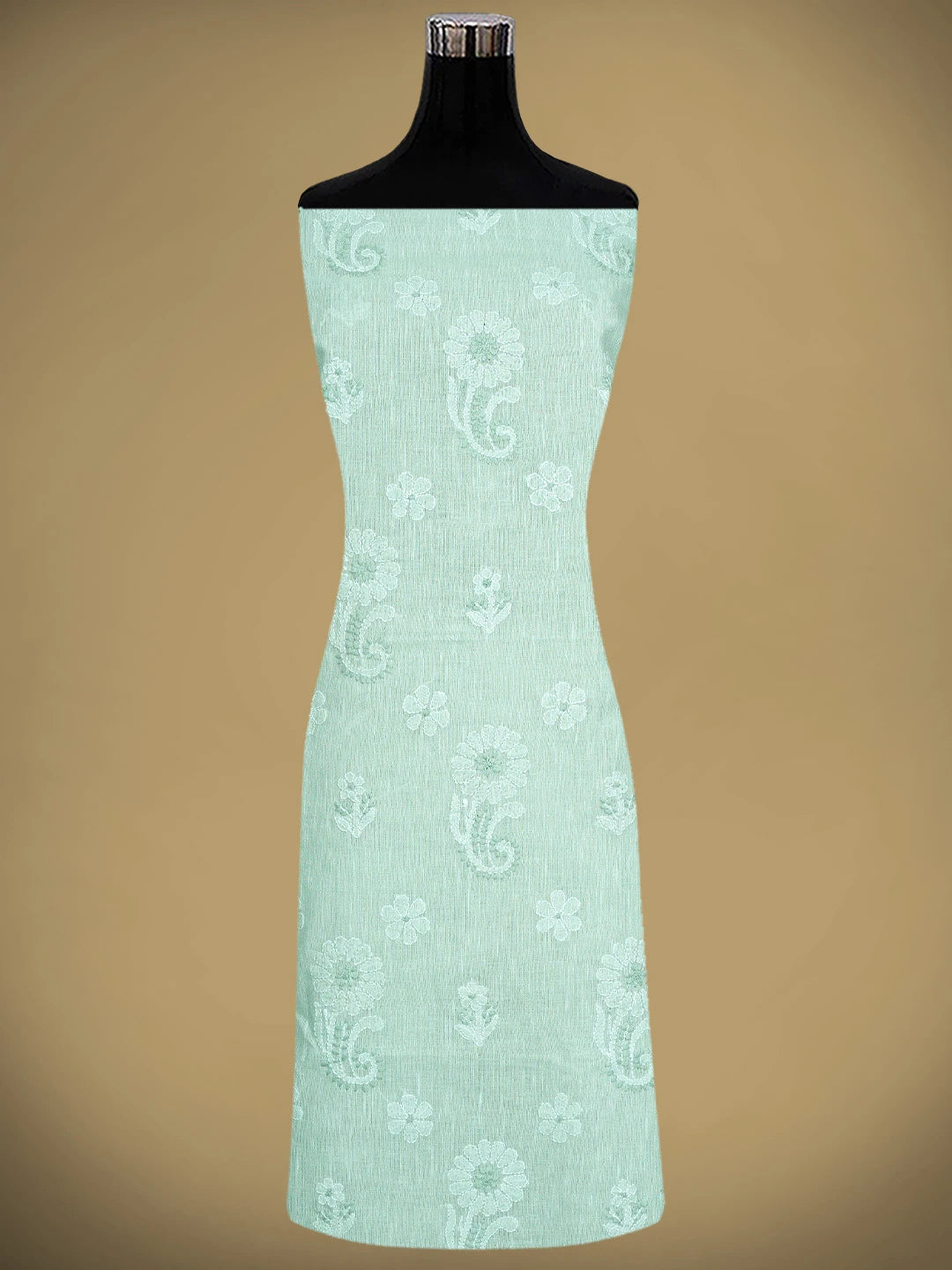 Ada Hand Embroidered Tea Green Linen Lucknowi Chikankari Unstitched Suit Piece 01A885341