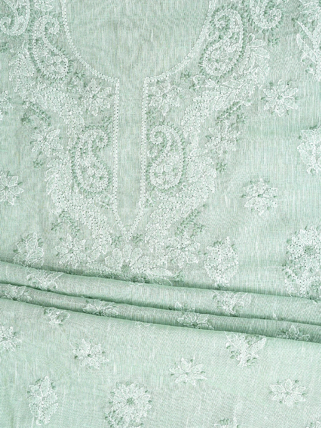 Ada Hand Embroidered Celadon Green Linen Lucknowi Chikankari Unstitched Suit Piece 01A885314