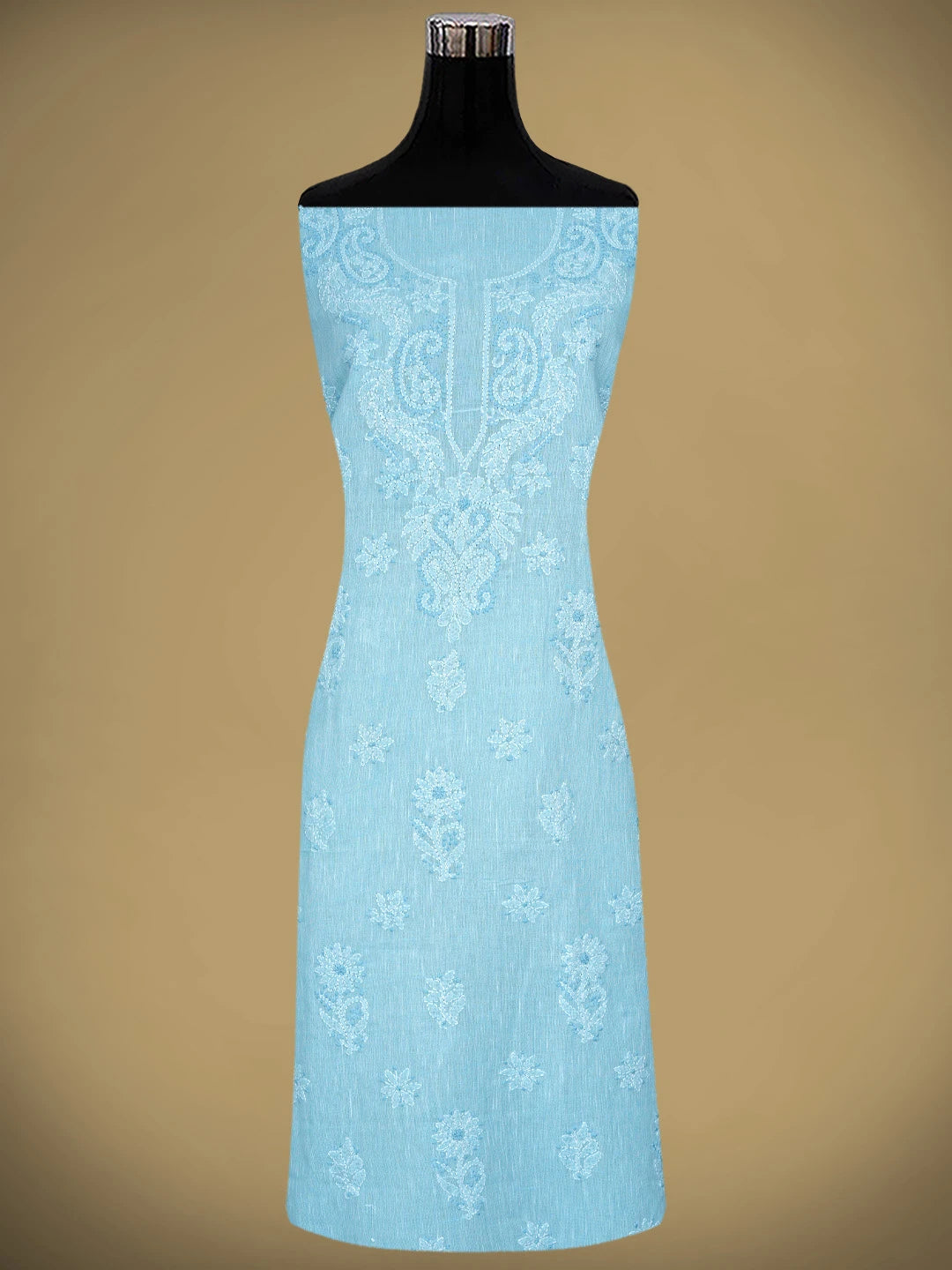 Ada Hand Embroidered Sky Blue Linen Lucknowi Chikankari Unstitched Suit Piece 01A885280