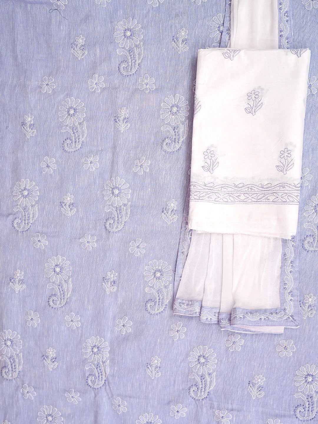 Ada Hand Embroidered Periwinkle Blue Linen Lucknowi Chikankari Unstitched Suit Piece 01A885348