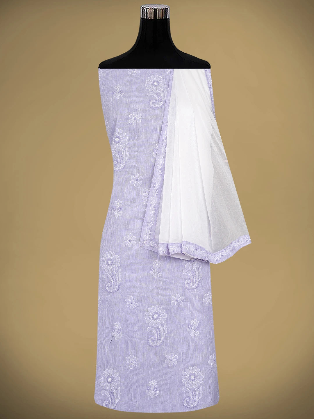 Ada Hand Embroidered Periwinkle Blue Linen Lucknowi Chikankari Unstitched Suit Piece 01A885348