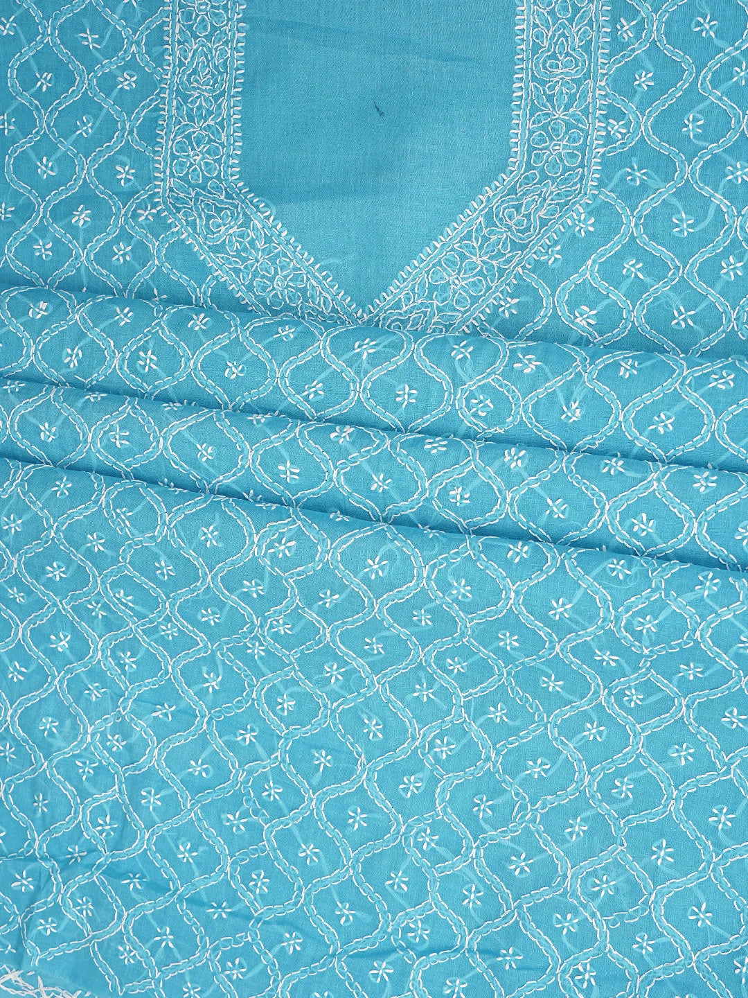 Ada Hand Embroidered Blue Cotton Lucknowi Chikankari Unstitched Suit Piece 01A882357