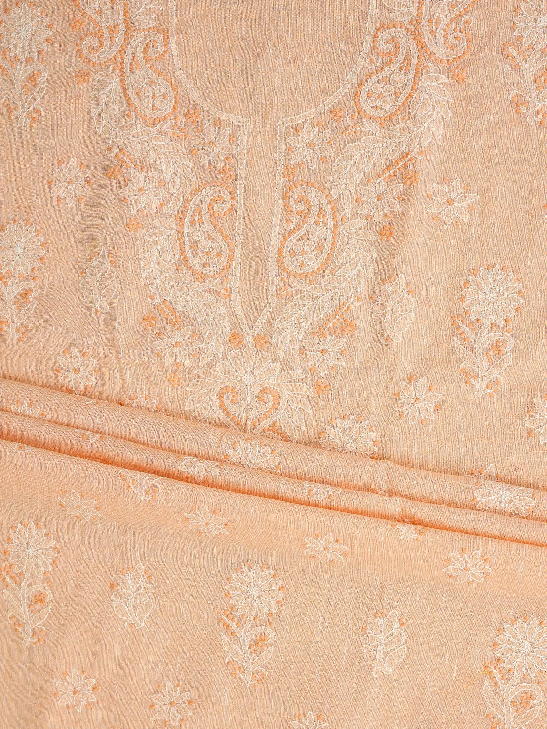 Ada Hand Embroidered Peach Linen Lucknowi Chikankari Unstitched Suit Piece 01A885295