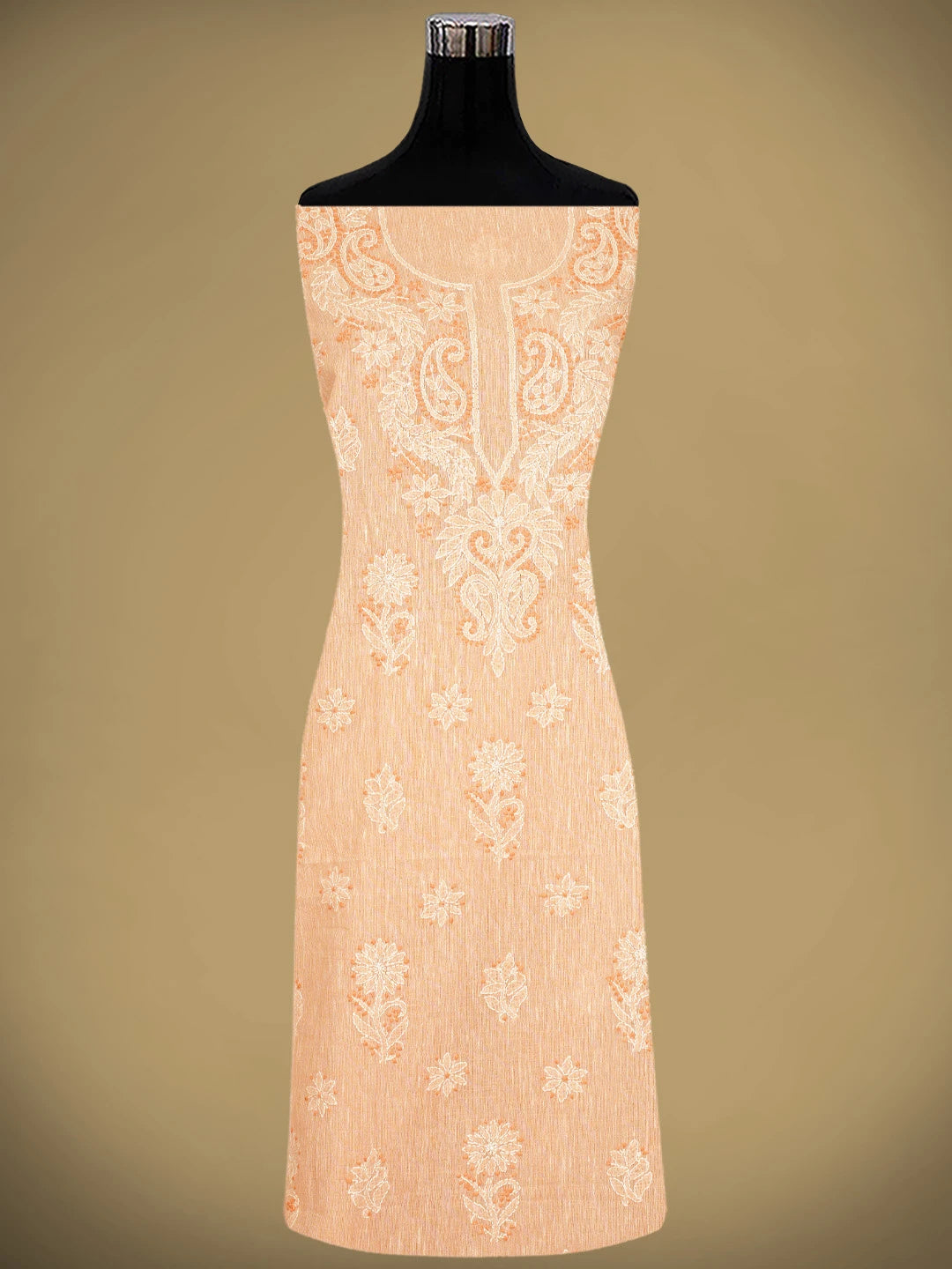 Ada Hand Embroidered Peach Linen Lucknowi Chikankari Unstitched Suit Piece 01A885295