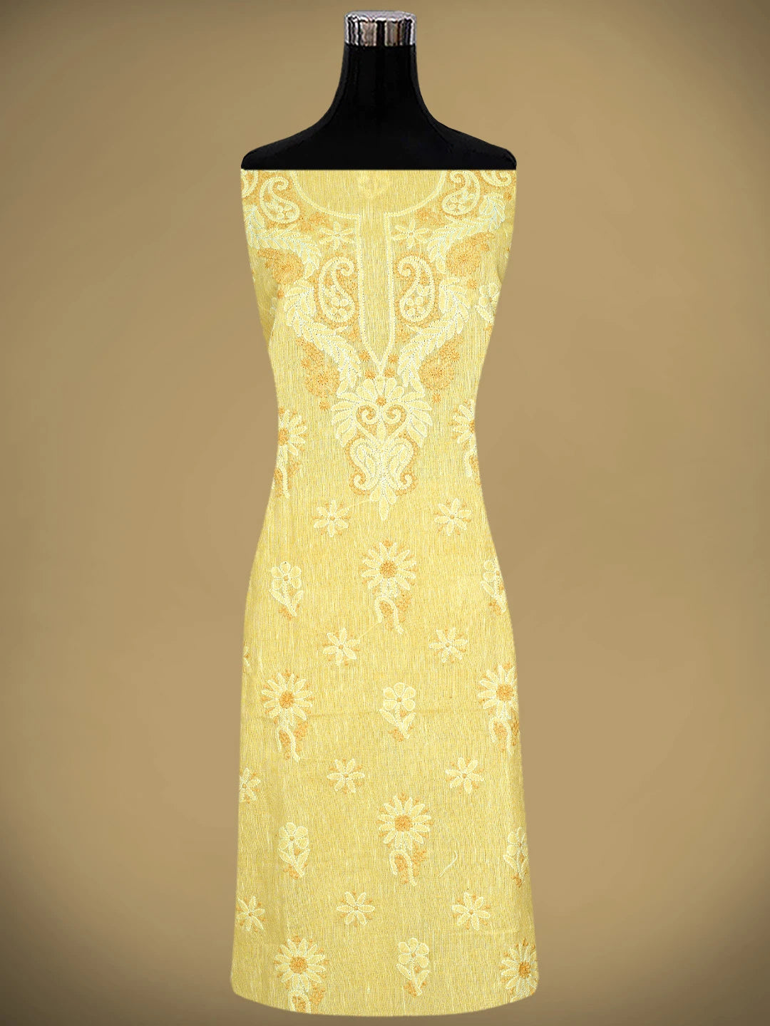 Ada Hand Embroidered Yellow Linen Lucknowi Chikankari Unstitched Suit Piece 01A885292