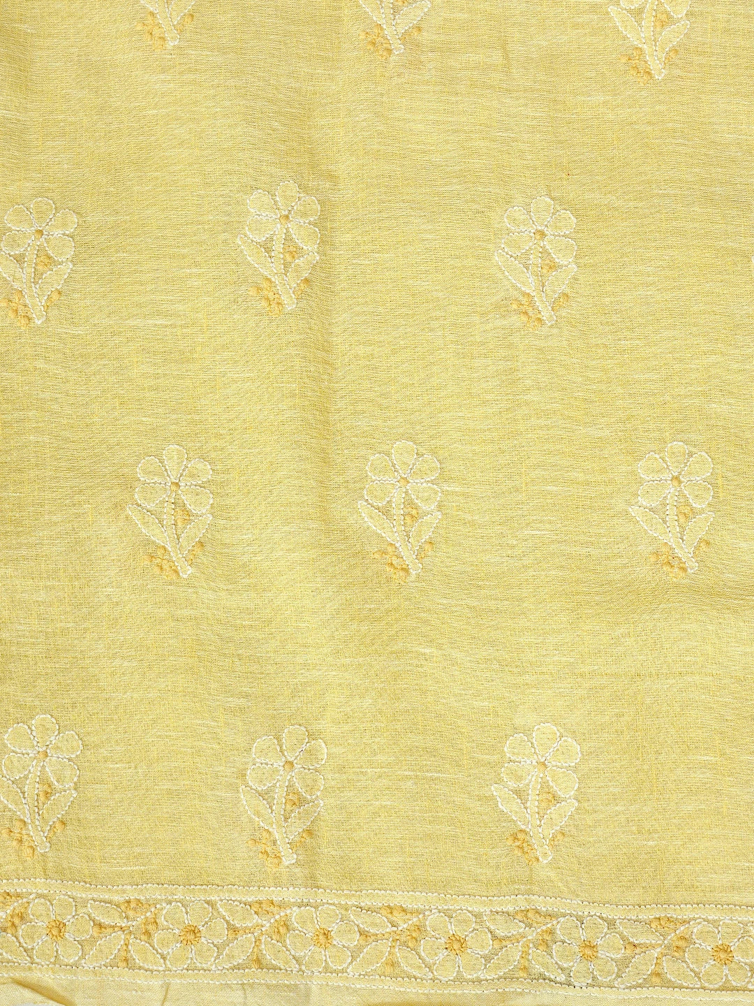 Ada Hand Embroidered Yellow Linen Lucknowi Chikankari Unstitched Suit Piece 01A885292