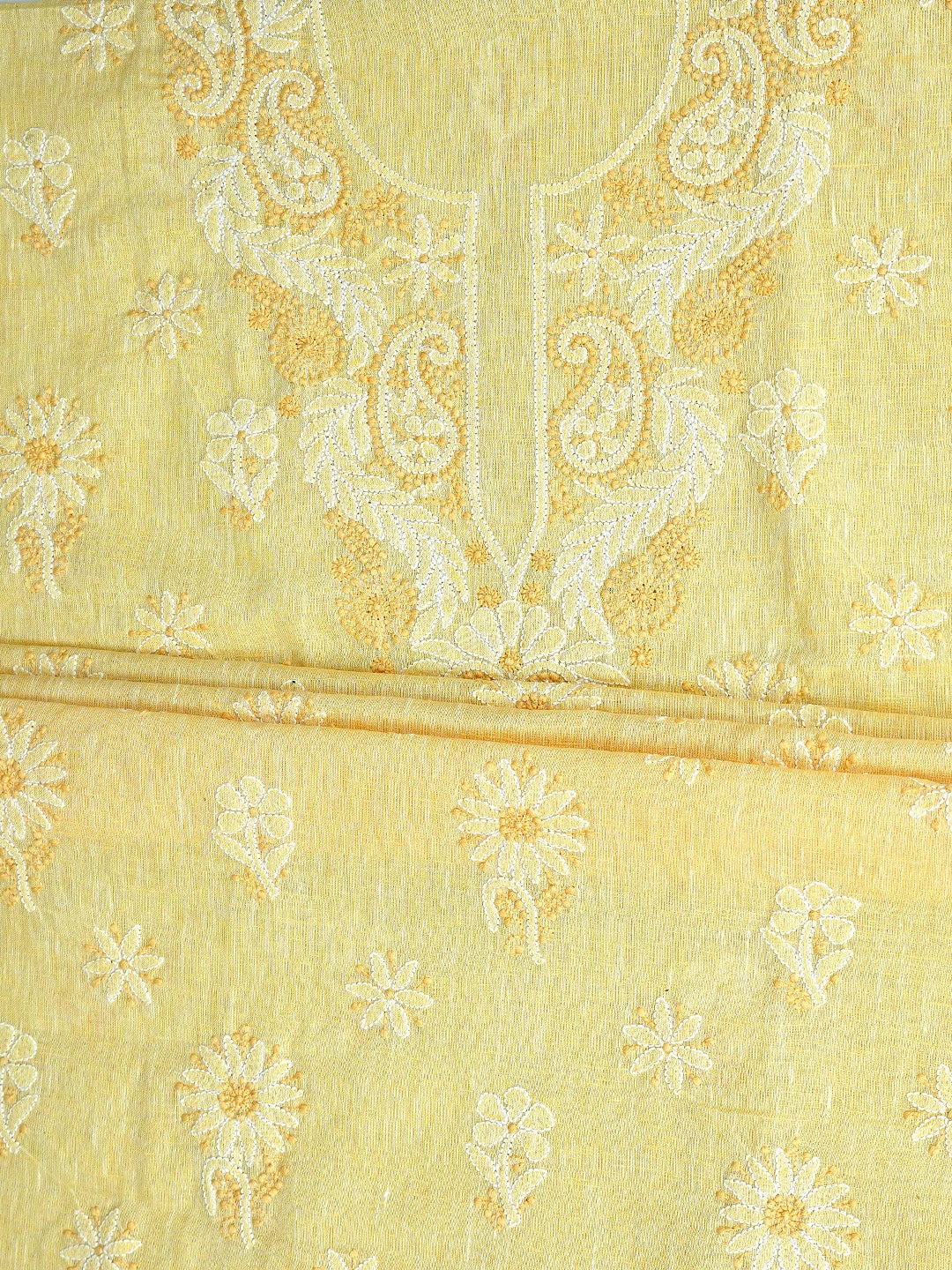 Ada Hand Embroidered Yellow Linen Lucknowi Chikankari Unstitched Suit Piece 01A885292