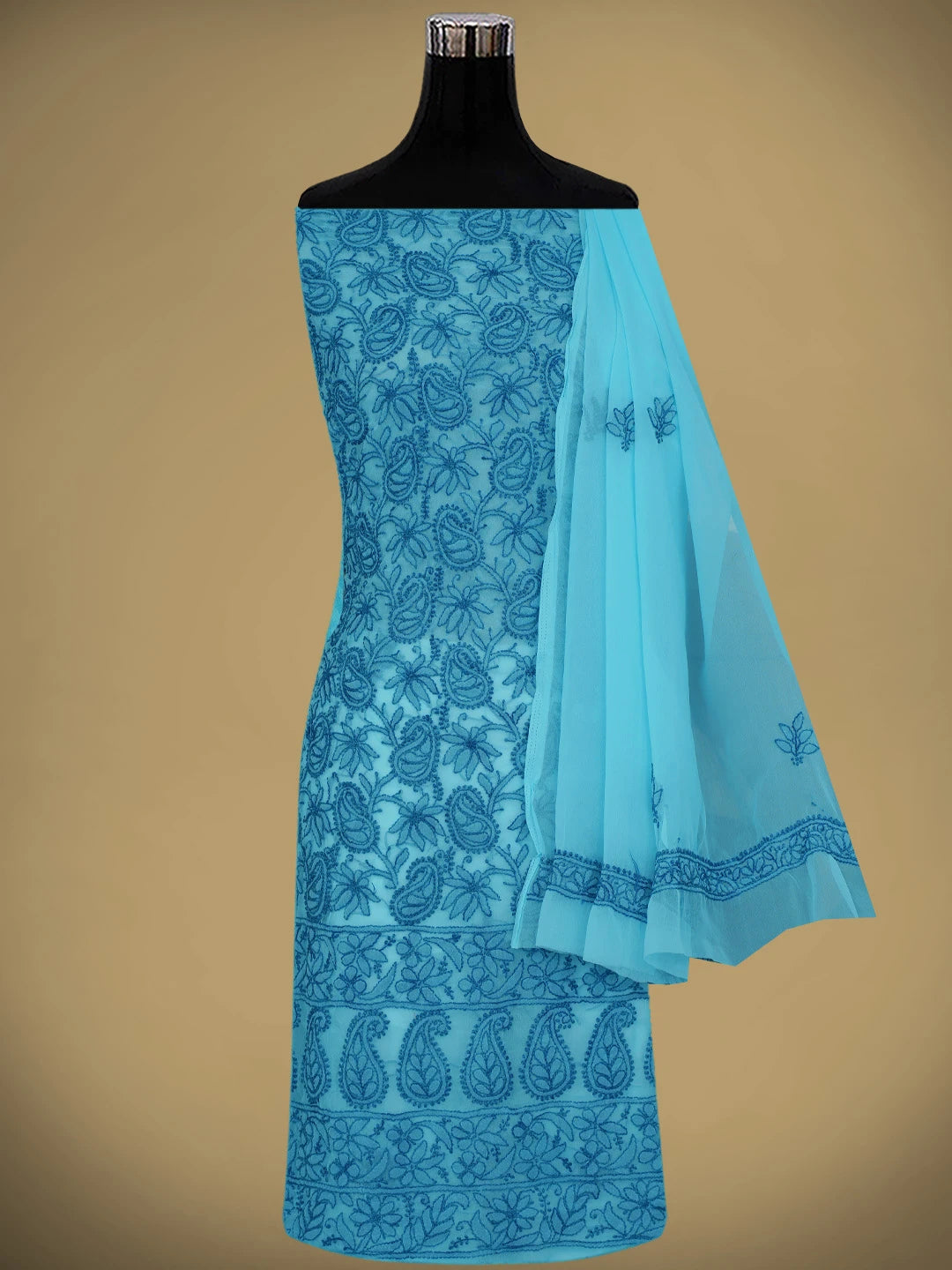 Ada Hand Embroidered Blue(Munsell) Georgette Lucknowi Chikankari Unstitched Suit Piece 01A880691