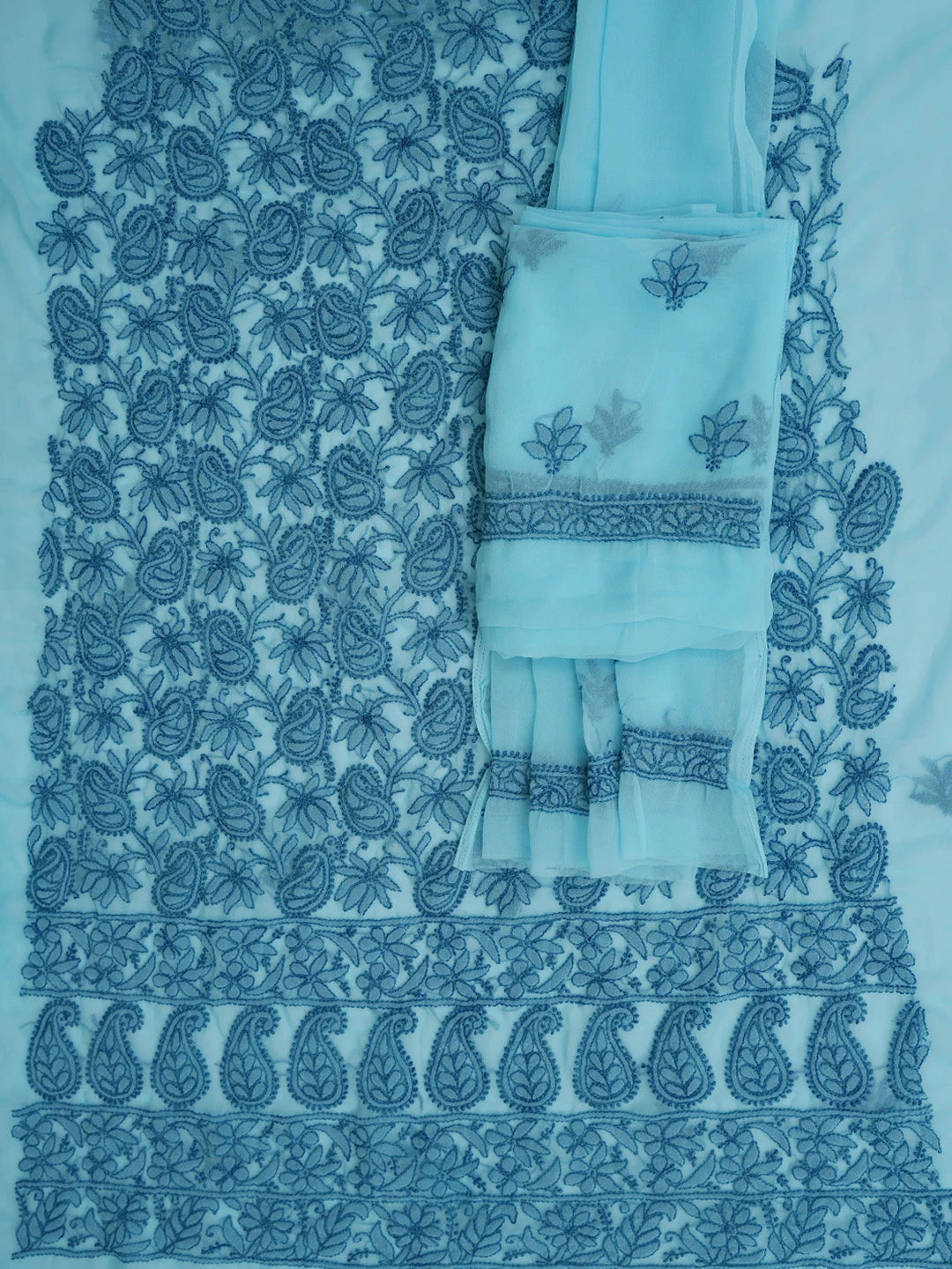 Ada Hand Embroidered Blue(Munsell) Georgette Lucknowi Chikankari Unstitched Suit Piece 01A880691