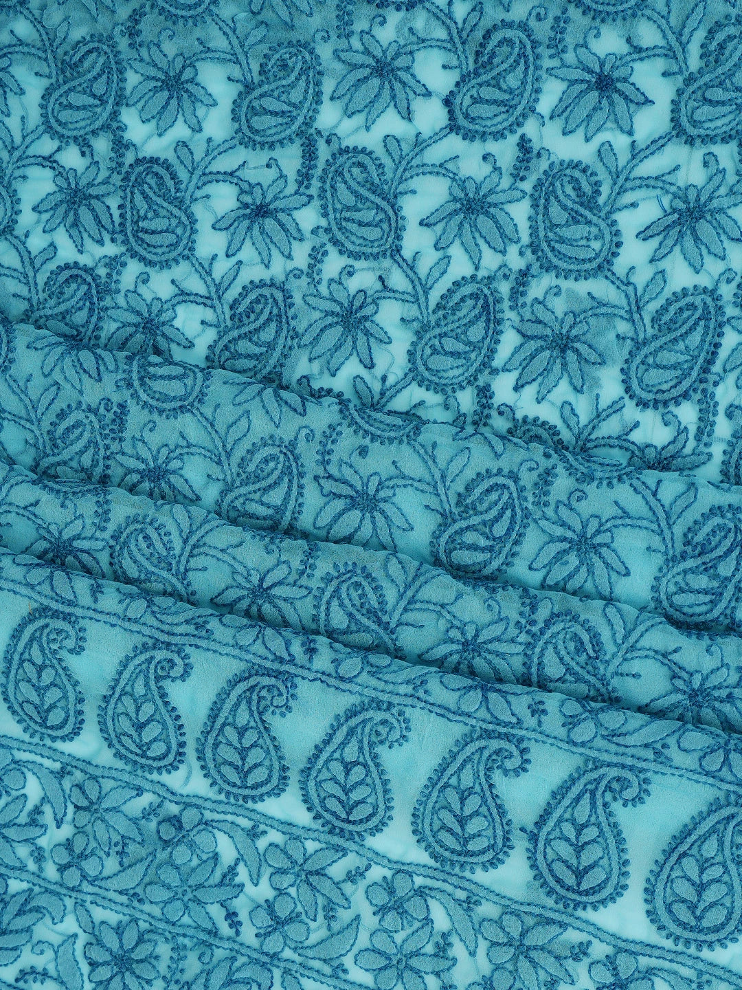 Ada Hand Embroidered Blue(Munsell) Georgette Lucknowi Chikankari Unstitched Suit Piece 01A880691