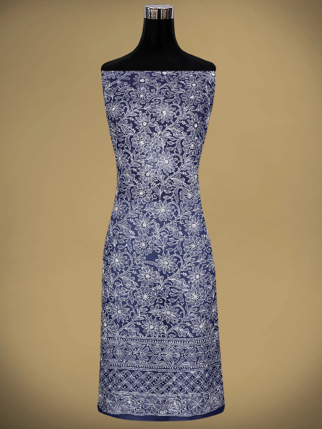 Ada Hand Embroidered Navy Blue Georgette Lucknowi Chikankari Unstitched Suit Piece 01A878904
