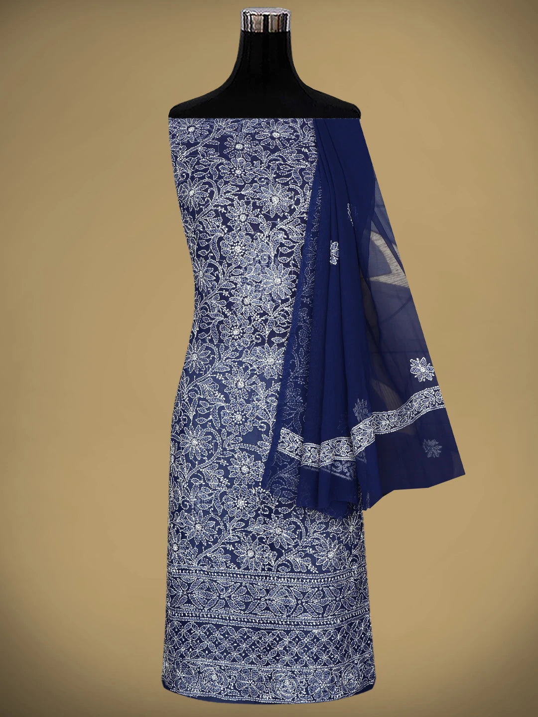 Ada Hand Embroidered Navy Blue Georgette Lucknowi Chikankari Unstitched Suit Piece 01A878904
