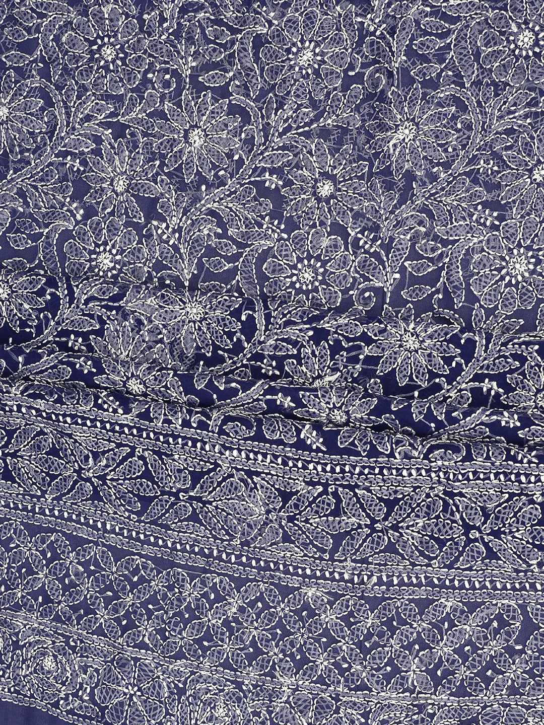 Ada Hand Embroidered Navy Blue Georgette Lucknowi Chikankari Unstitched Suit Piece 01A878904