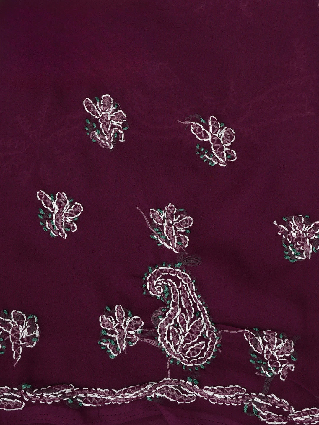 Ada Hand Embroidered Wine Georgette Lucknowi Chikankari Unstitched Suit Piece 01A872269