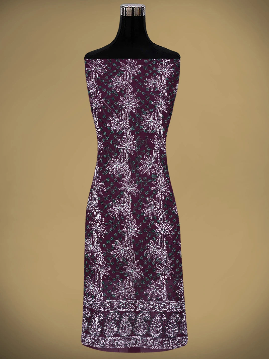 Ada Hand Embroidered Wine Georgette Lucknowi Chikankari Unstitched Suit Piece 01A872269