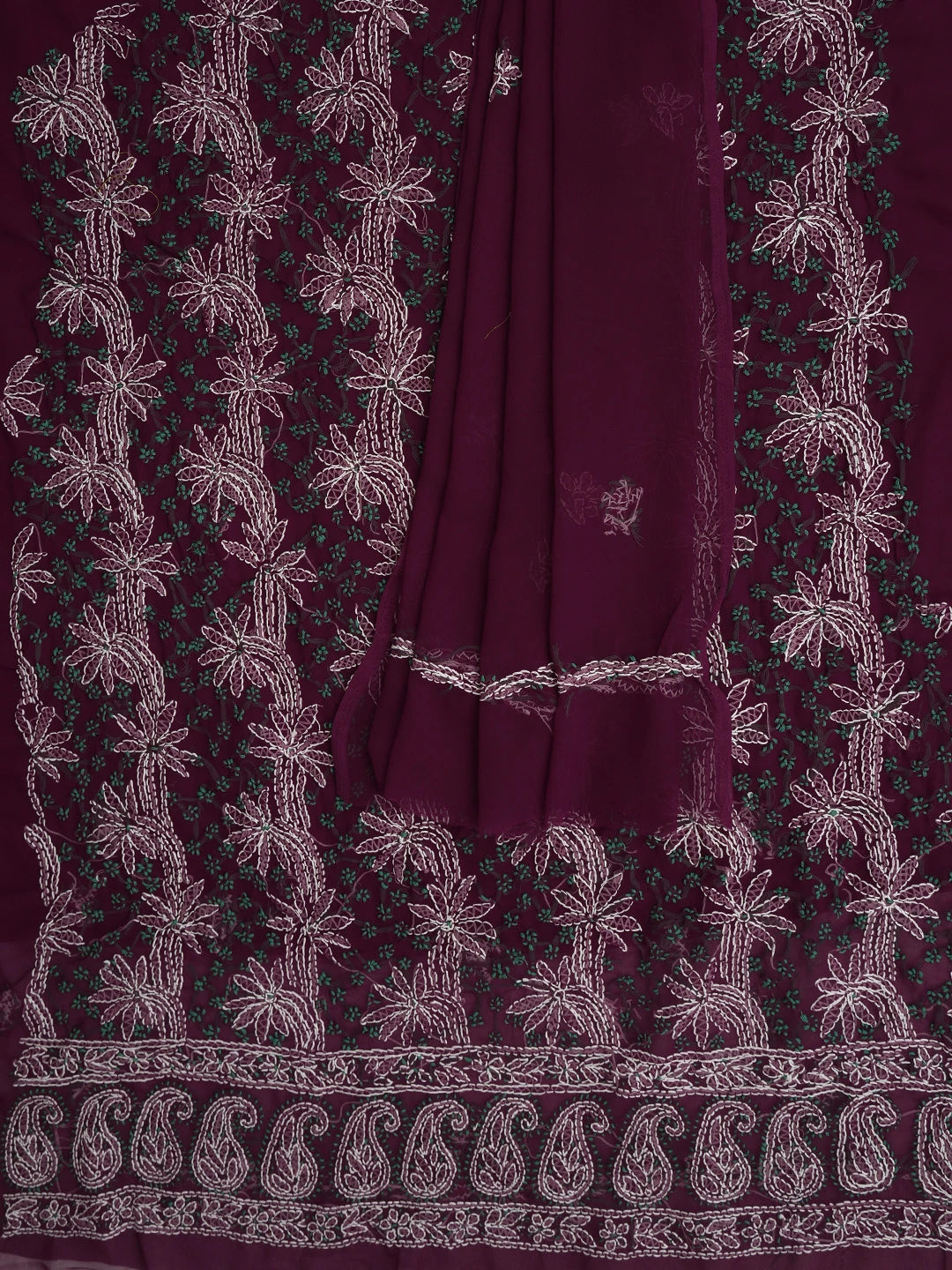 Ada Hand Embroidered Wine Georgette Lucknowi Chikankari Unstitched Suit Piece 01A872269