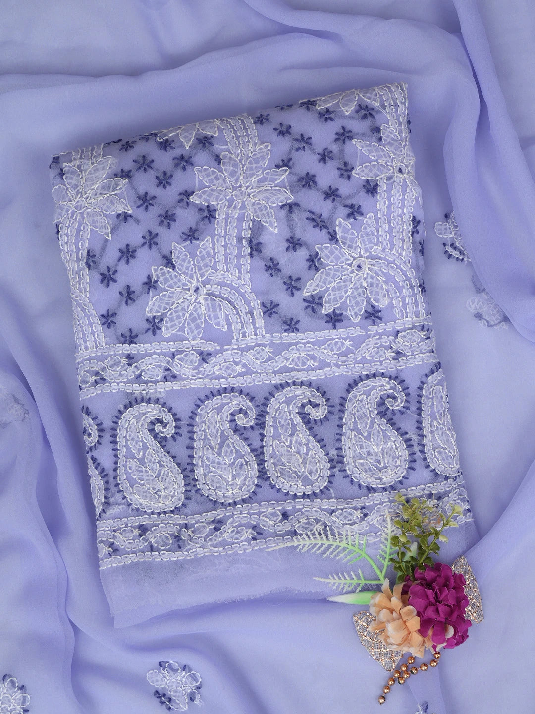 Ada Hand Embroidered Mauve Georgette Lucknowi Chikankari Unstitched Suit Piece 01A872260
