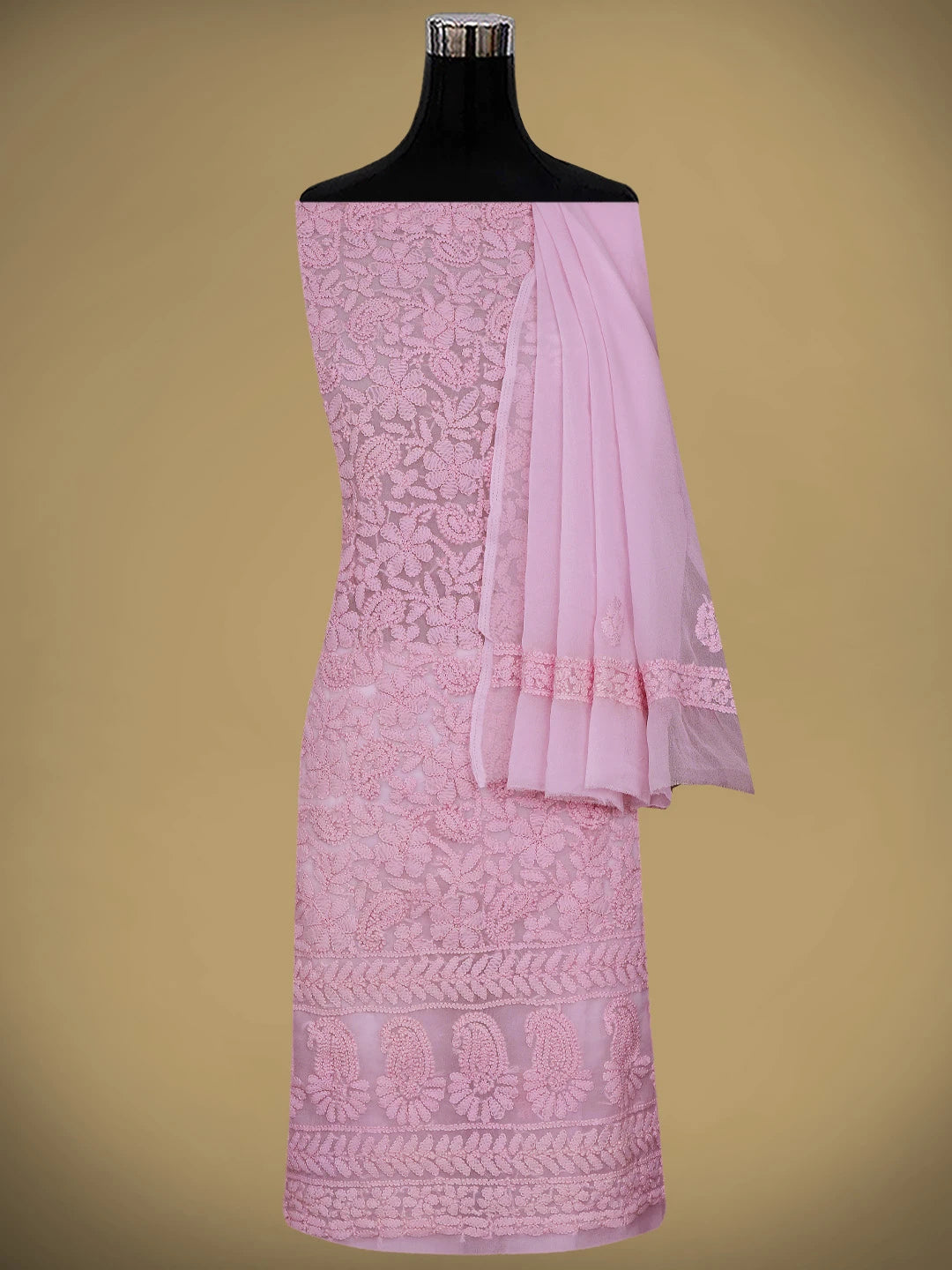 Ada Hand Embroidered Pink Georgette Lucknowi Chikankari Unstitched Suit Piece 01A880689