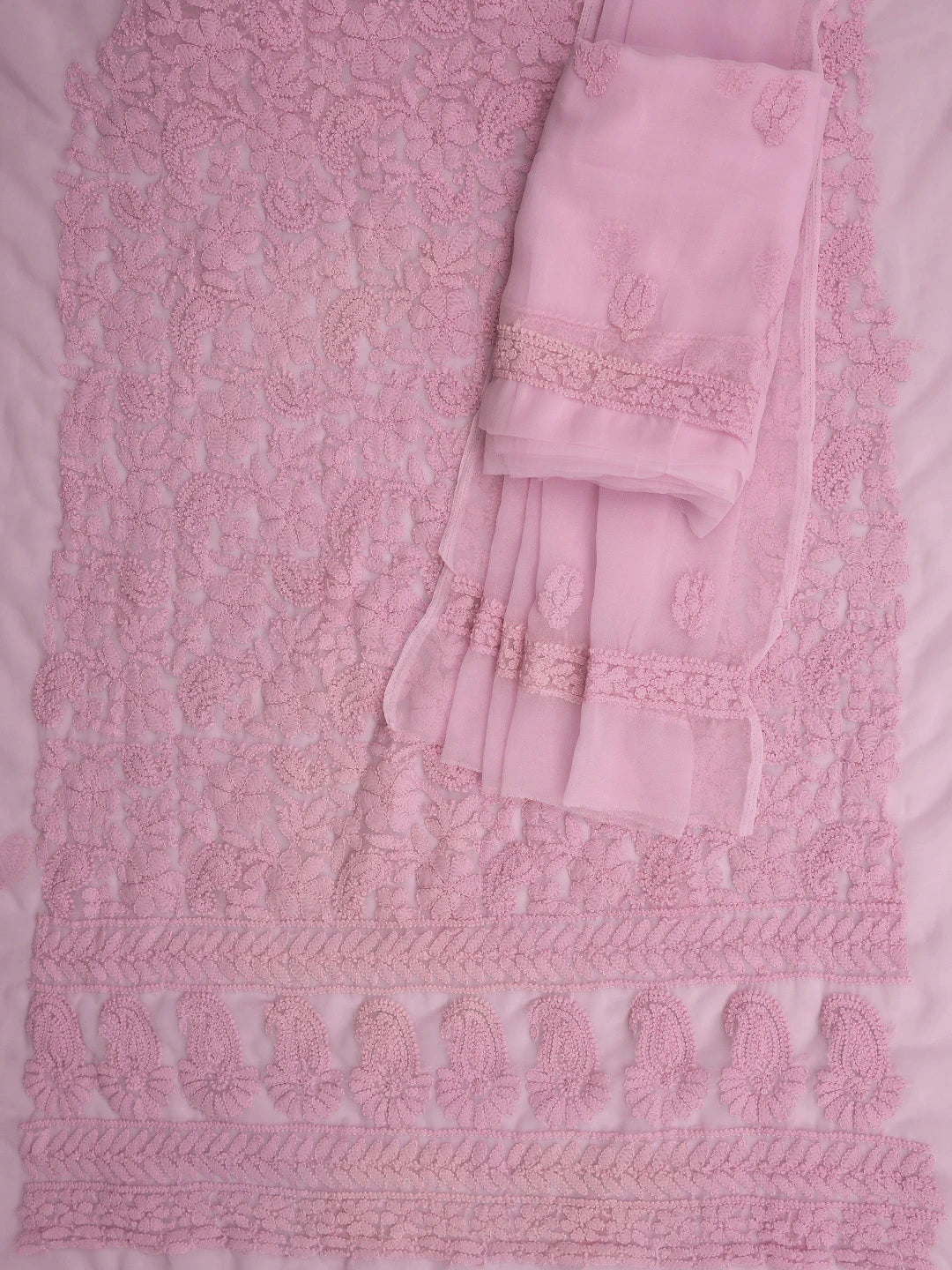 Ada Hand Embroidered Pink Georgette Lucknowi Chikankari Unstitched Suit Piece 01A880689