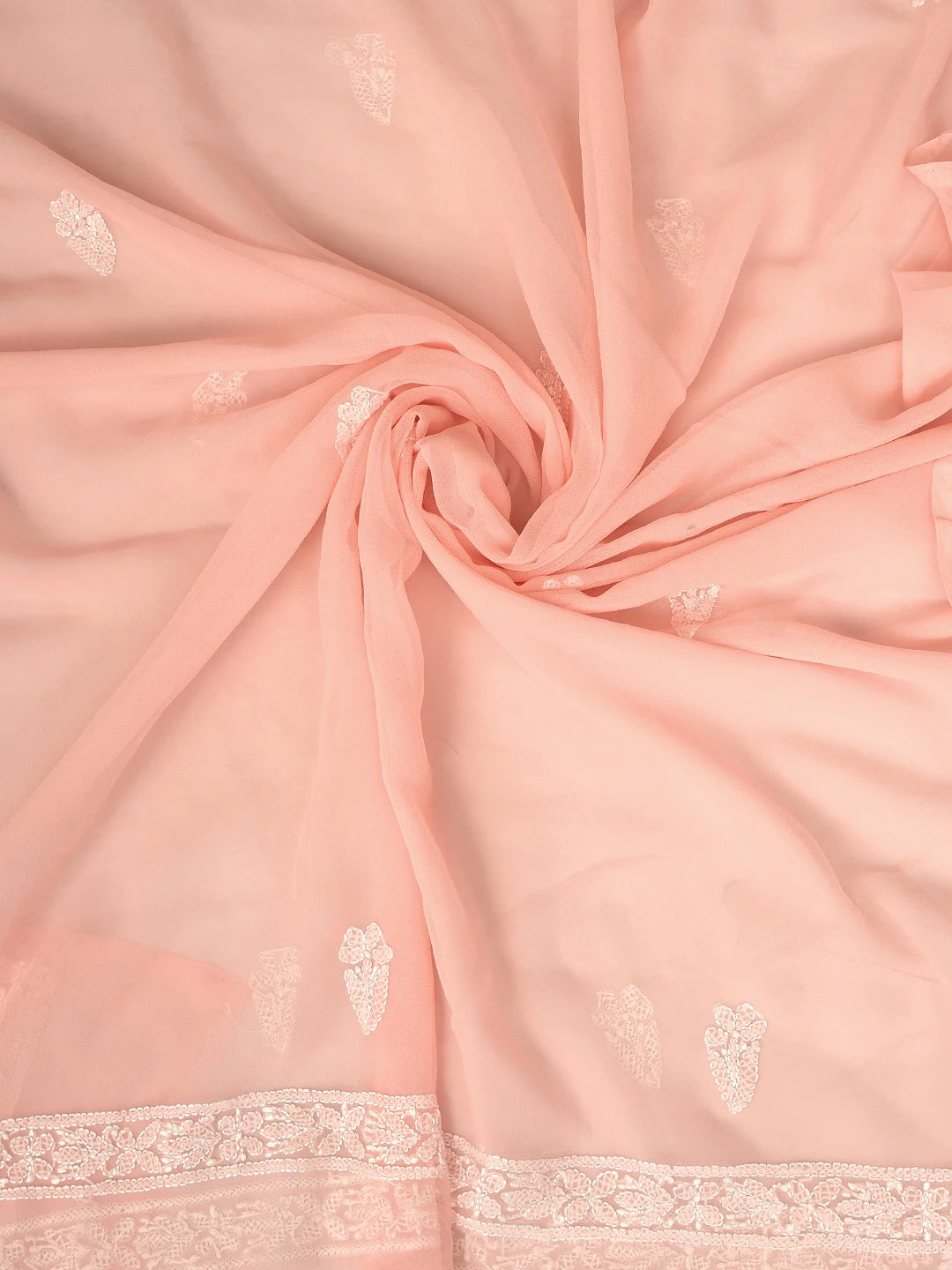 Ada Hand Embroidered Peach Georgette Lucknowi Chikankari Unstitched Suit Piece 01A878923