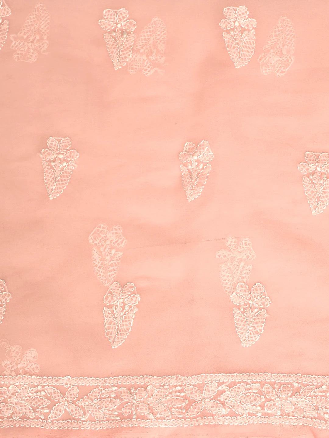 Ada Hand Embroidered Peach Georgette Lucknowi Chikankari Unstitched Suit Piece 01A878923
