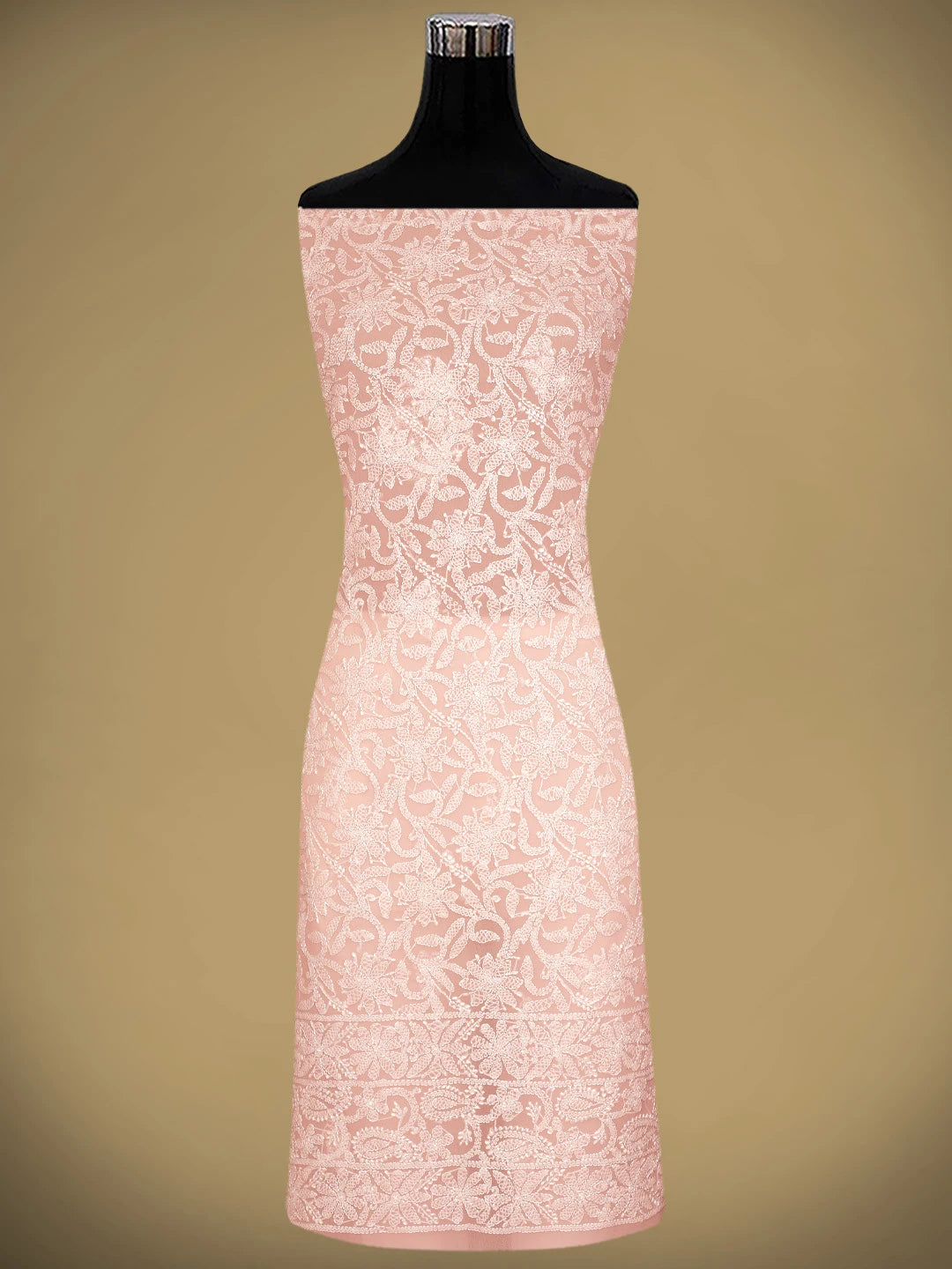 Ada Hand Embroidered Peach Georgette Lucknowi Chikankari Unstitched Suit Piece 01A878923