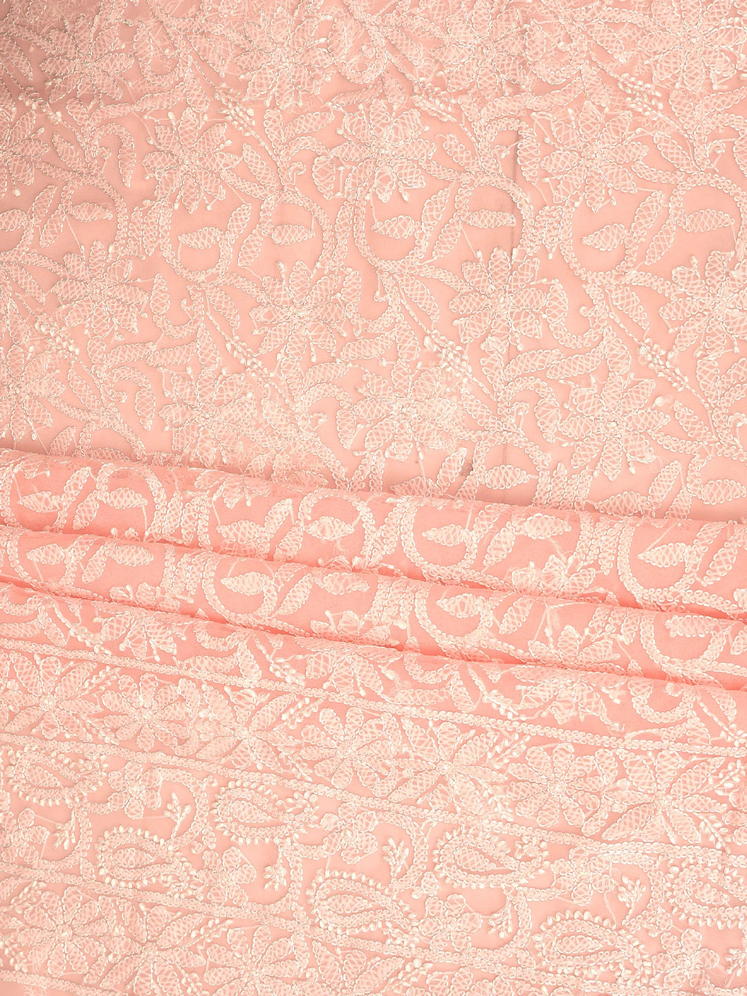 Ada Hand Embroidered Peach Georgette Lucknowi Chikankari Unstitched Suit Piece 01A878923