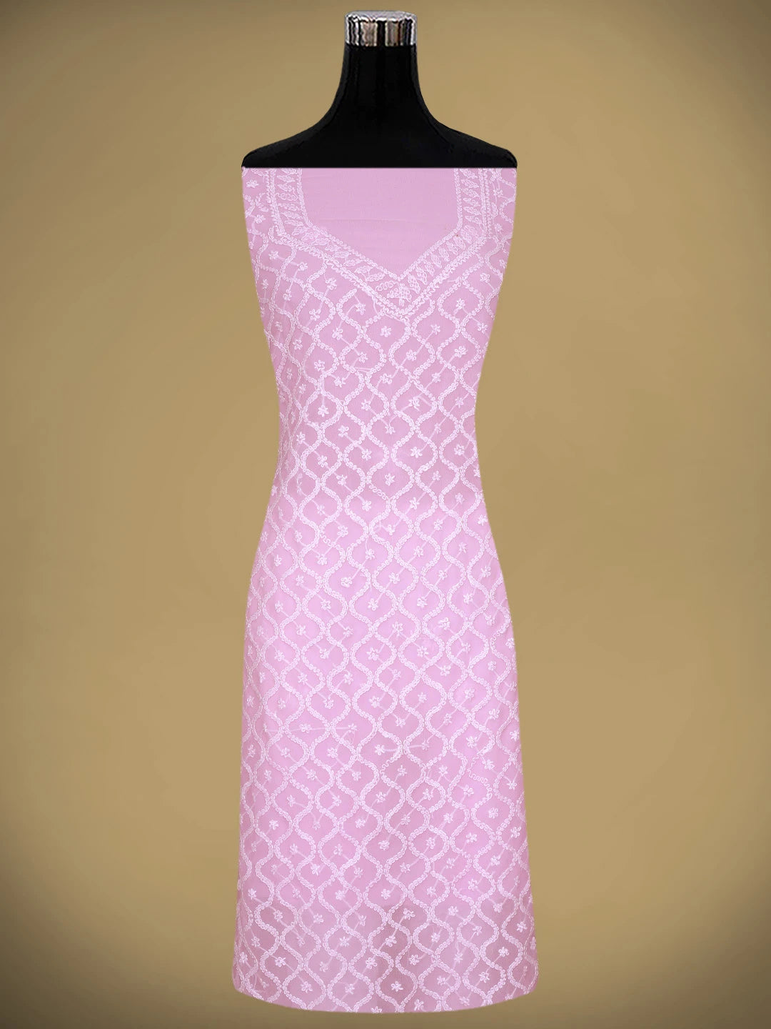 Ada Hand Embroidered Pink Georgette Lucknowi Chikankari Unstitched Suit Piece 01A879377