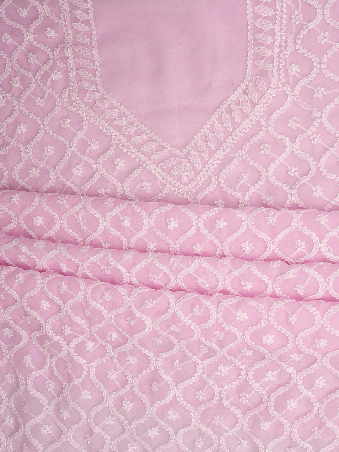 Ada Hand Embroidered Pink Georgette Lucknowi Chikankari Unstitched Suit Piece 01A879377