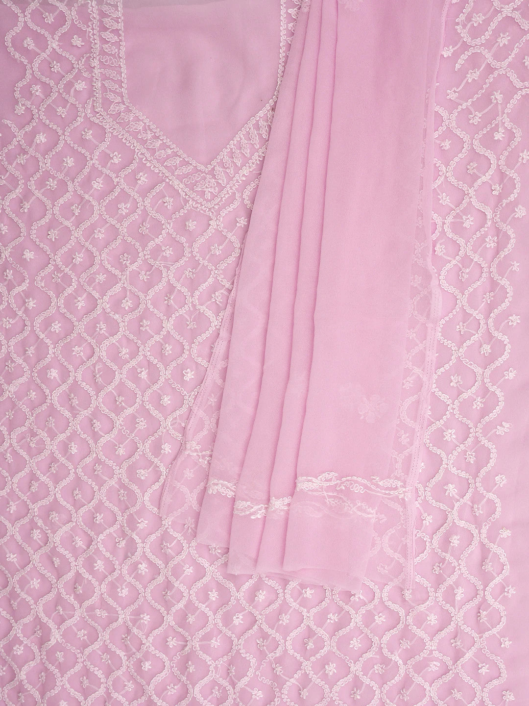 Ada Hand Embroidered Pink Georgette Lucknowi Chikankari Unstitched Suit Piece 01A879377