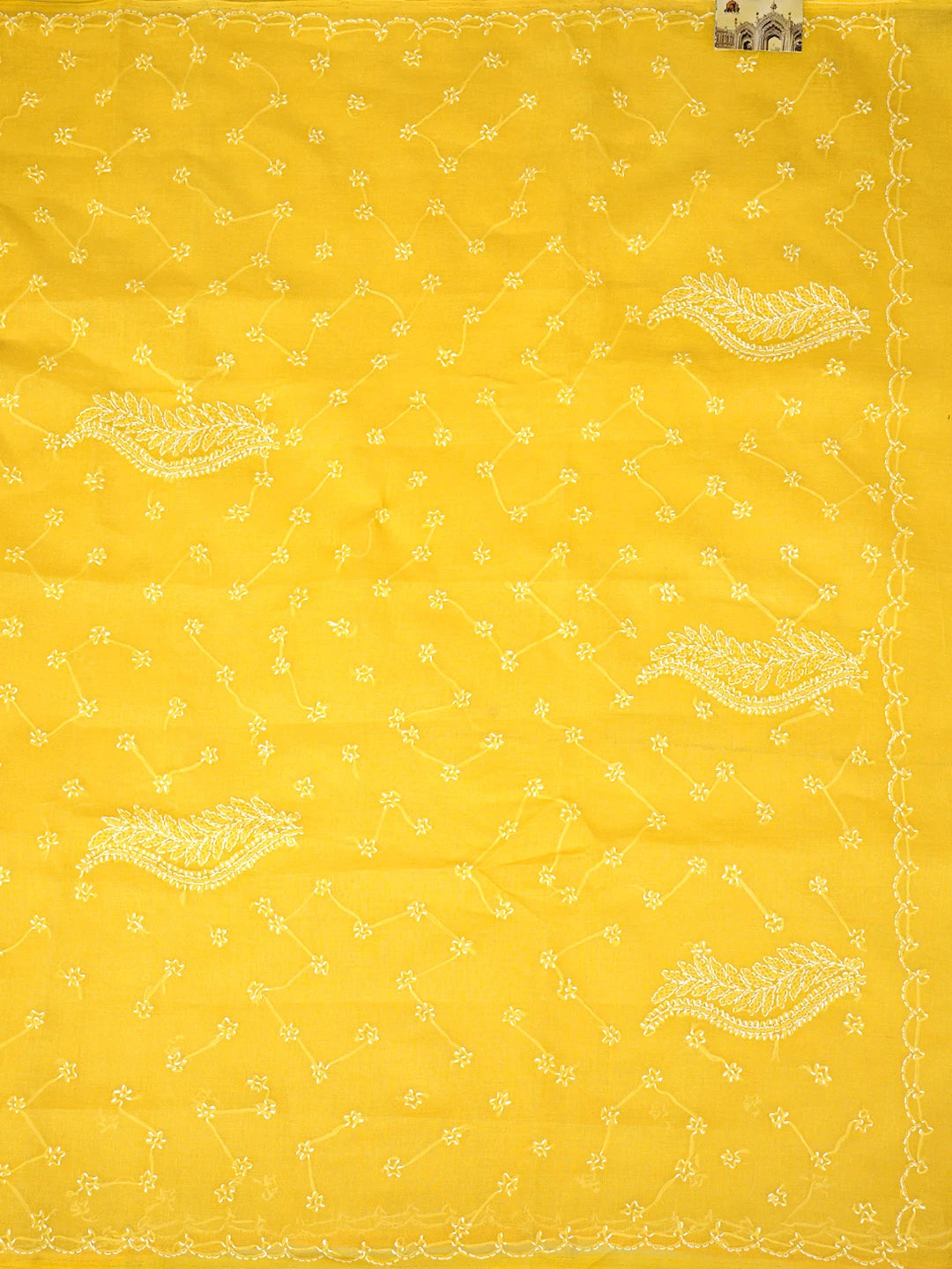 Ada Hand Embroidered Yellow Cotton Lucknowi Chikankari Saree With Blouse 01A882876