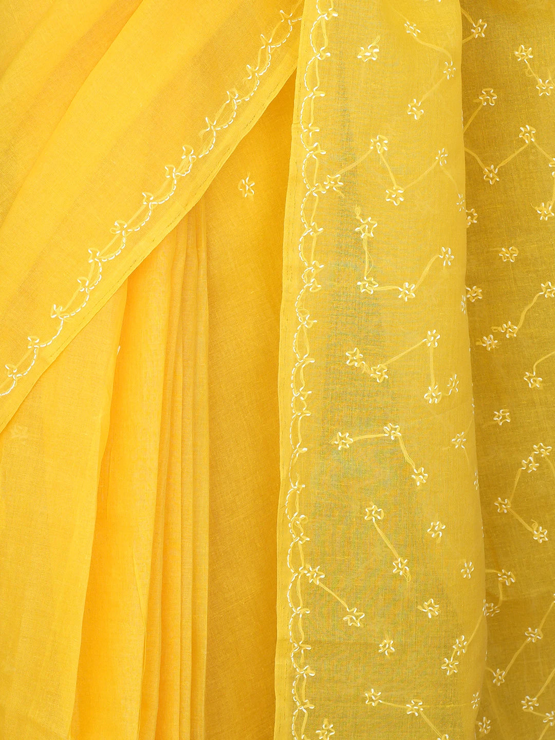 Ada Hand Embroidered Yellow Cotton Lucknowi Chikankari Saree With Blouse 01A882876