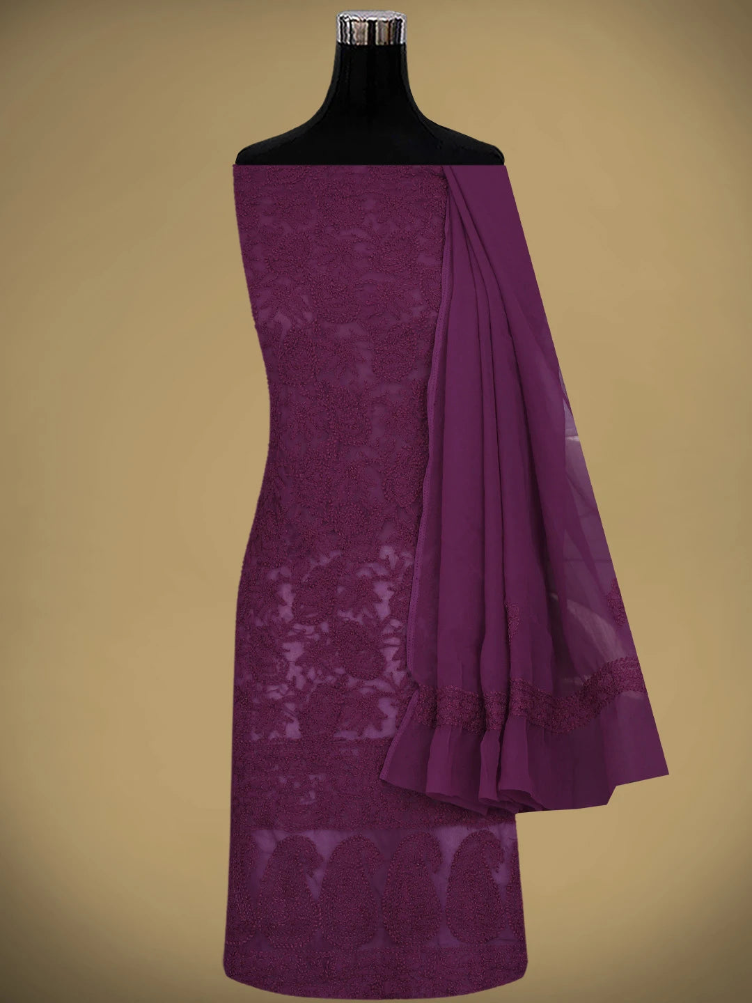 Ada Hand Embroidered Wine Georgette Lucknowi Chikankari Unstitched Suit Piece 01A880686