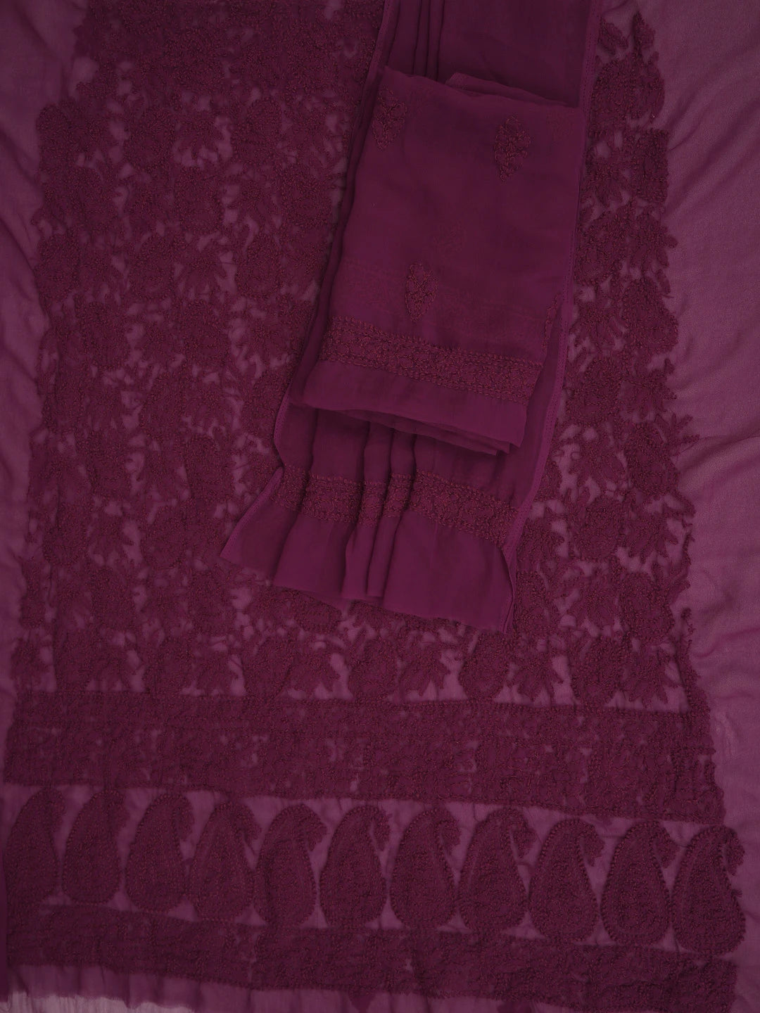 Ada Hand Embroidered Wine Georgette Lucknowi Chikankari Unstitched Suit Piece 01A880686