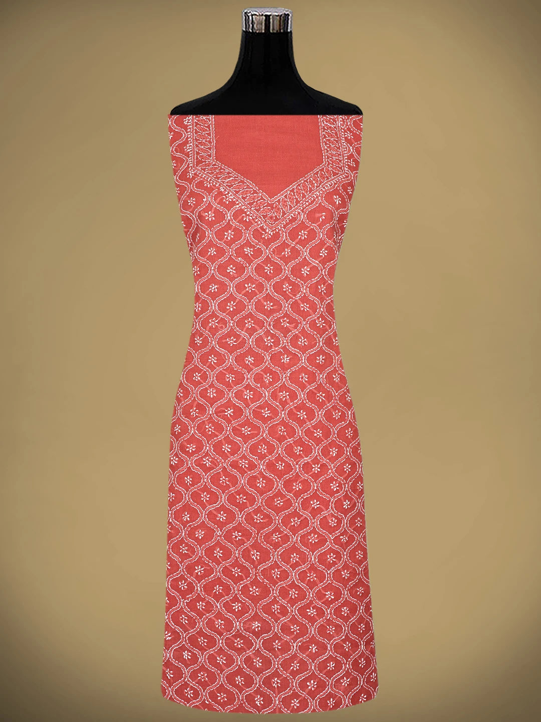 Ada Hand Embroidered Carrot Pink Cotton Lucknowi Chikankari Unstitched Suit Piece 01A882348