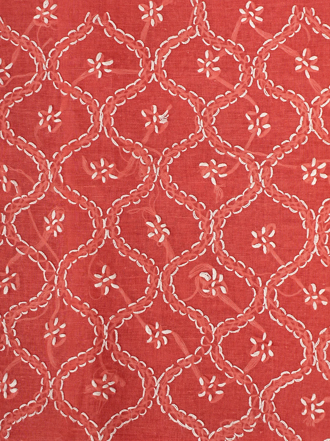 Ada Hand Embroidered Carrot Pink Cotton Lucknowi Chikankari Unstitched Suit Piece 01A882348