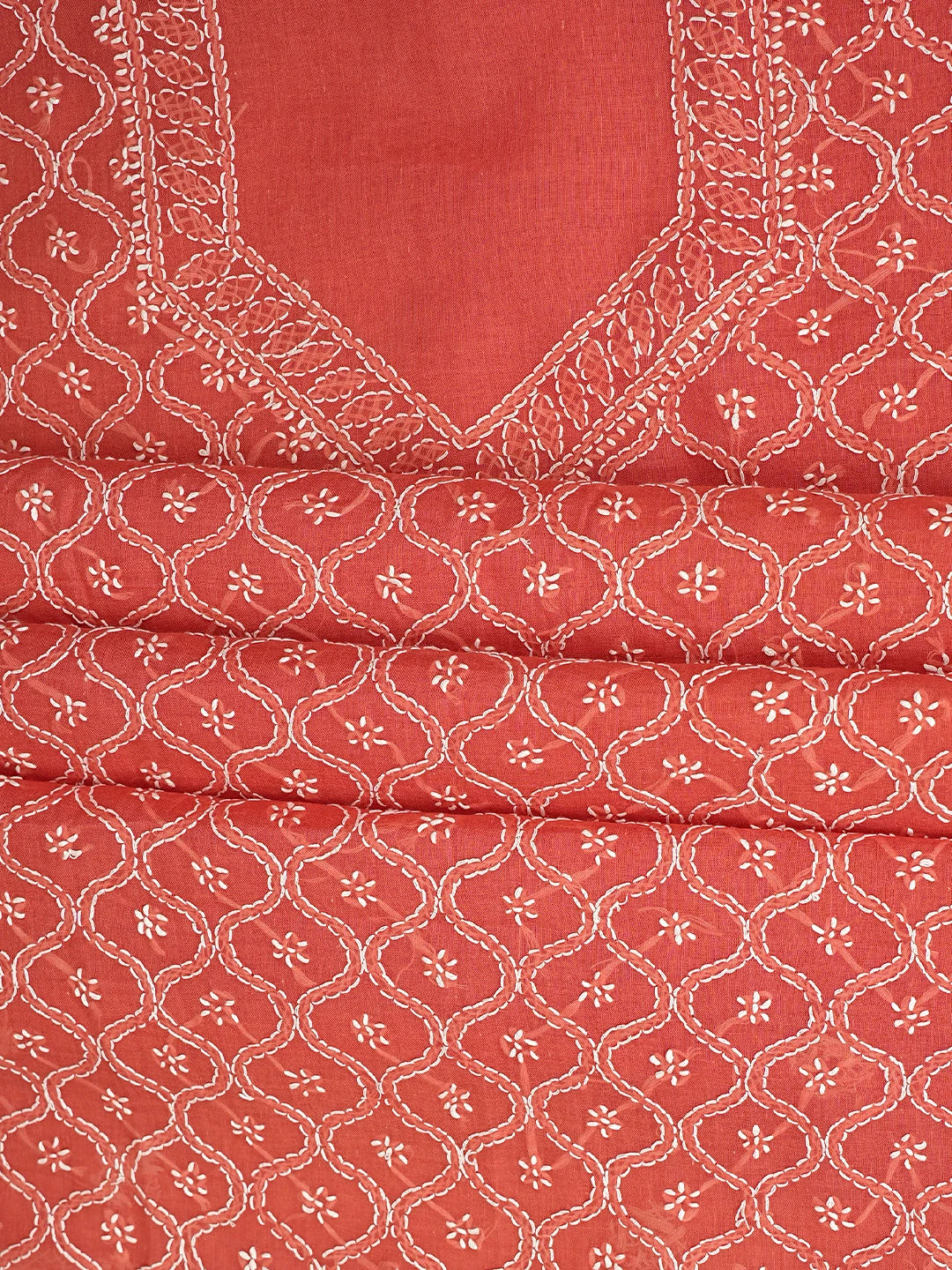 Ada Hand Embroidered Carrot Pink Cotton Lucknowi Chikankari Unstitched Suit Piece 01A882348
