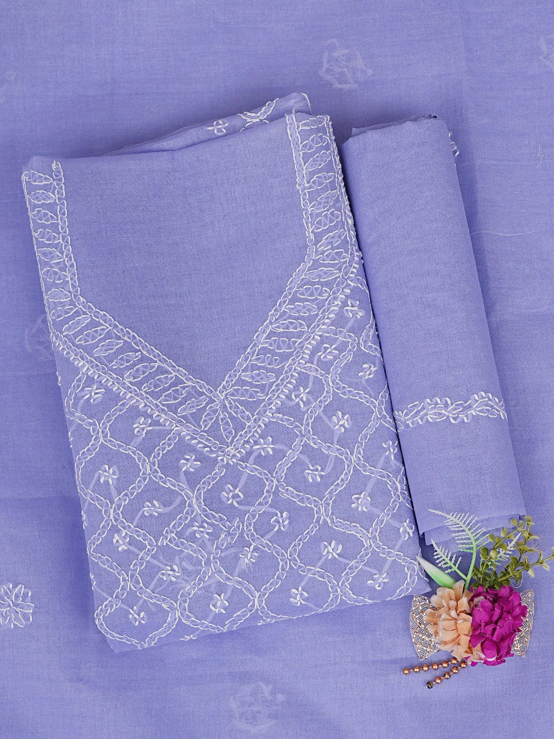 Ada Hand Embroidered Mauve Cotton Lucknowi Chikankari Unstitched Suit Piece 01A882359