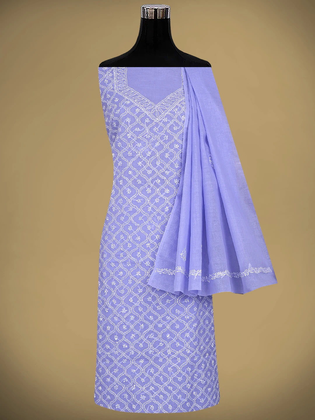 Ada Hand Embroidered Mauve Cotton Lucknowi Chikankari Unstitched Suit Piece 01A882359