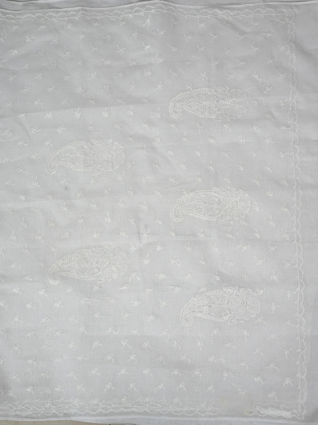 Ada Hand Embroidered White Cotton Lucknowi Chikankari Saree With Blouse 01A882920